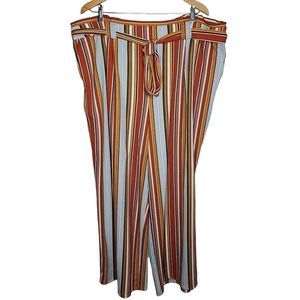 Cato Est 1946 Red Blue Flattering Striped Wide Leg Paperbag Waist Pants Size 4X